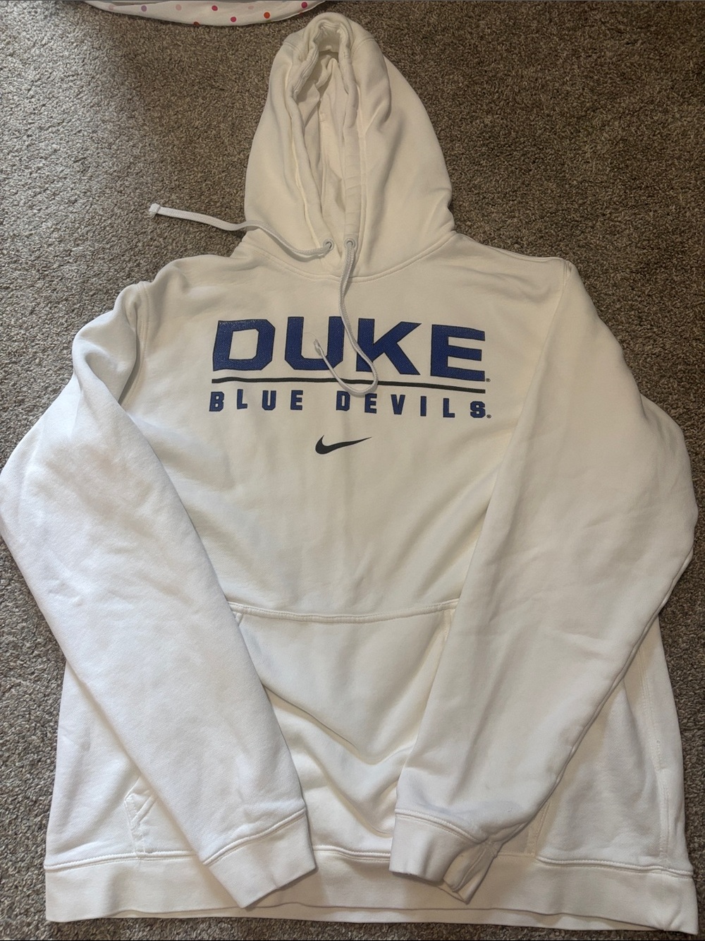 Nike White Hoodie with Duke Blue Devils Royal Blue Logo